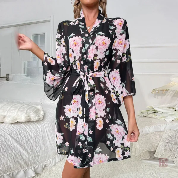 peignoir-kimono-noir-a-fleurs-sexy-1 Peignoir Kimono Noir à Fleurs Sexy pour femme