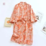 Peignoir léger avec feuillages pour femme, couleur orange