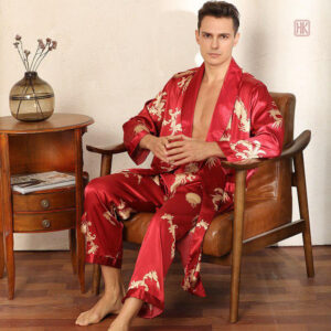 Peignoir homme style kimono en rouge vif