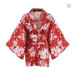 Kimono élégant en rouge avec motif Sakura