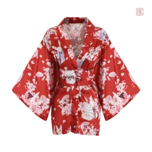 Kimono élégant en rouge avec motif Sakura