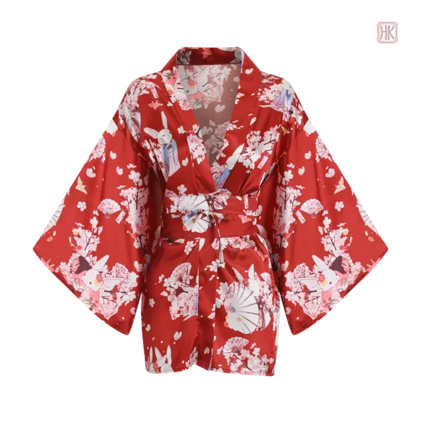 Kimono élégant en rouge avec motif Sakura