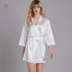Peignoir Kimono Satin Blanc pour femme