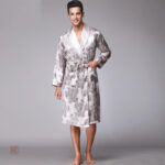 Peignoir kimono satin gris pour homme