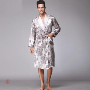 Peignoir kimono satin gris pour homme