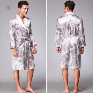 Peignoir léger en satin, couleur gris, style kimono