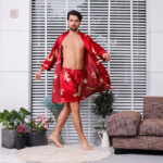 Peignoir kimono satin rouge pour homme