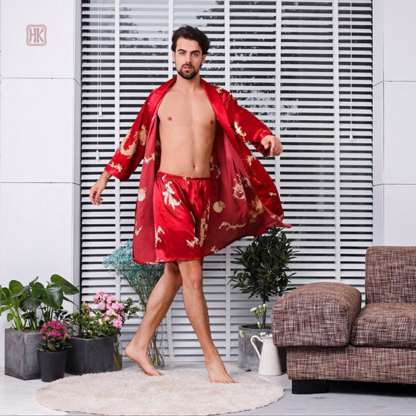 Peignoir kimono satin rouge pour homme