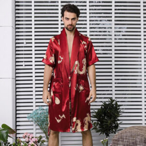 Peignoir kimono élégant en satin rouge
