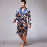 Vêtement de maison en soie, peignoir kimono masculin