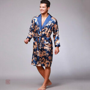 Vêtement de maison en soie, peignoir kimono masculin