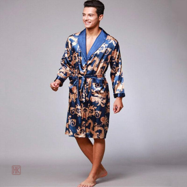 Vêtement de maison en soie, peignoir kimono masculin