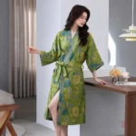 Peignoir Kimono Fleuri Vert pour Femme