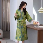 Kimono Femme Vert avec Motifs Floraux