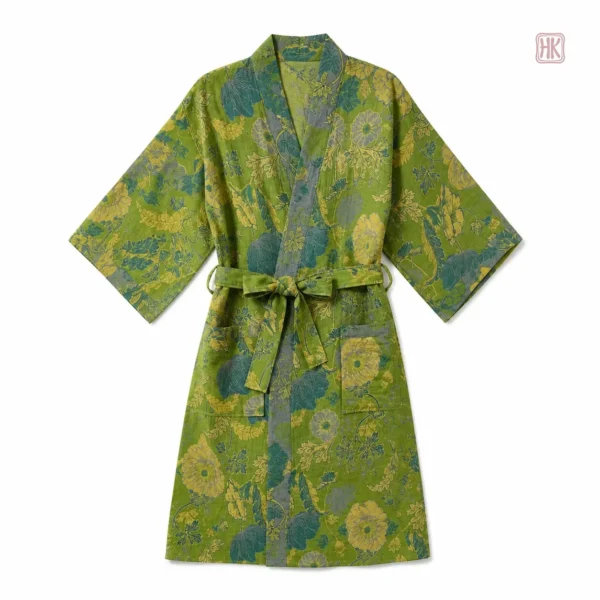 Peignoir Fleuri en Vert pour Détente et Confort
