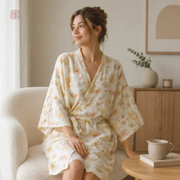 Peignoir Kimono Fleuri Vintage pour Femme