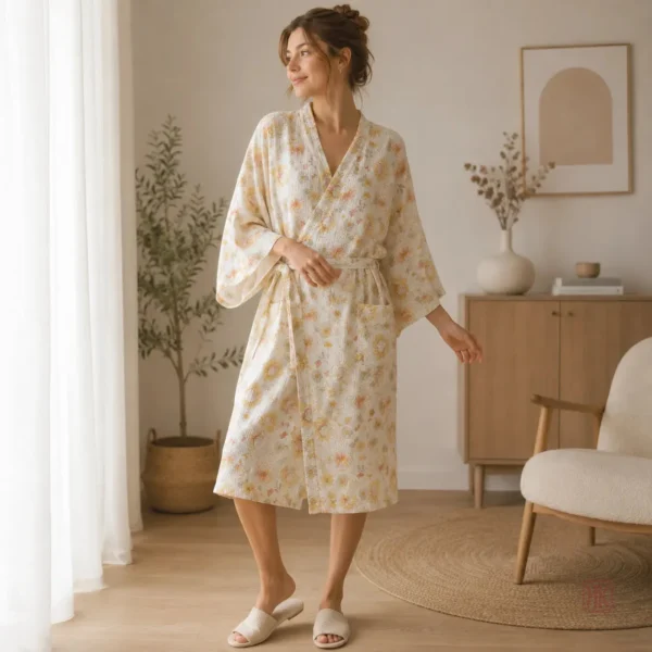 Peignoir Kimono Femme avec motif floral vintage