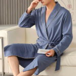 Peignoir homme en tissu doux, style kimono pratique