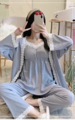 Pyjama Kimono Femme 3 pièces avec veste élégante