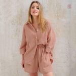 Pyjama court en coton pour femme style kimono