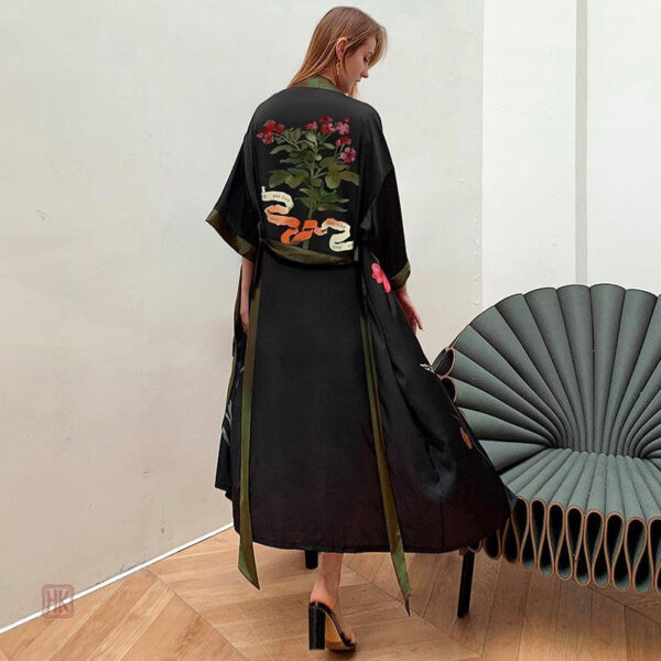 pyjama-femme-noir-long-1 Pyjama long noir pour femme en style kimono