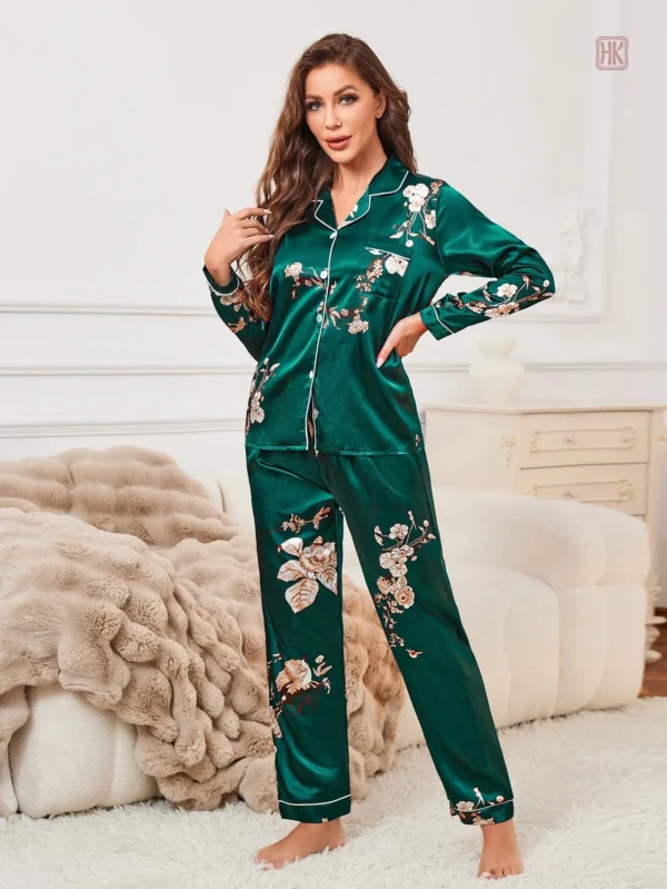 Pyjama Femme en vert sapin, style kimono