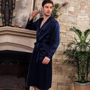 Peignoir Kimono Homme en soie bleue