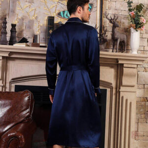 Pyjama en soie pour homme, couleur bleue