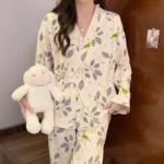Pyjama Kimono Femme à motifs de feuillages