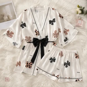 Pyjama kimono élégant avec nœud pour des nuits confortables