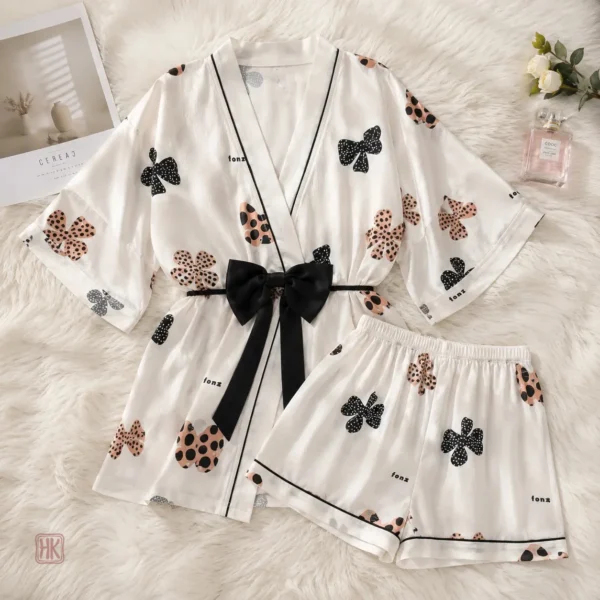 Pyjama kimono élégant avec nœud pour des nuits confortables