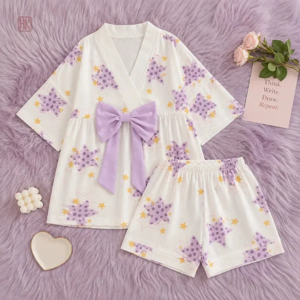 Vêtement de nuit féminin, style kimono à étoiles