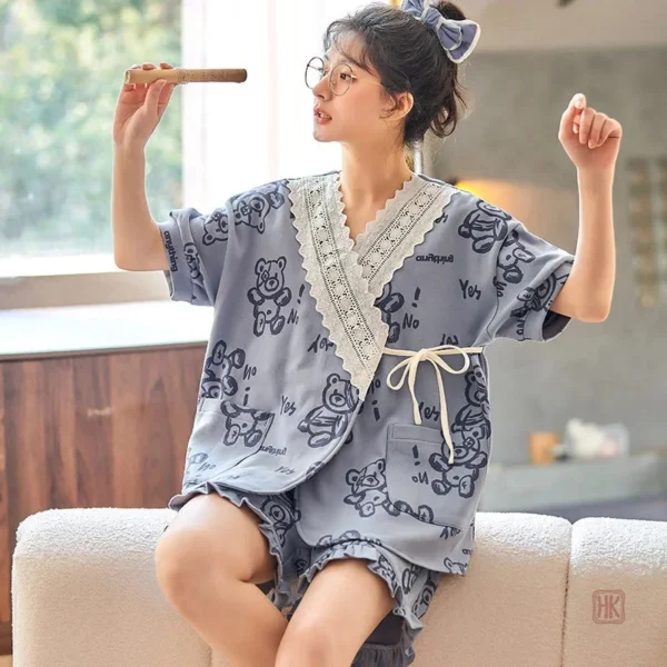 pyjama-kimono-femme-bleu-a-dentelles-1 Pyjama Kimono Femme Bleu Dentelles