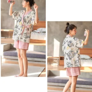 Vêtement confortable pour femme, style kimono avec chat