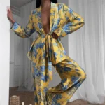 Pyjama kimono sexy jaune pour femme