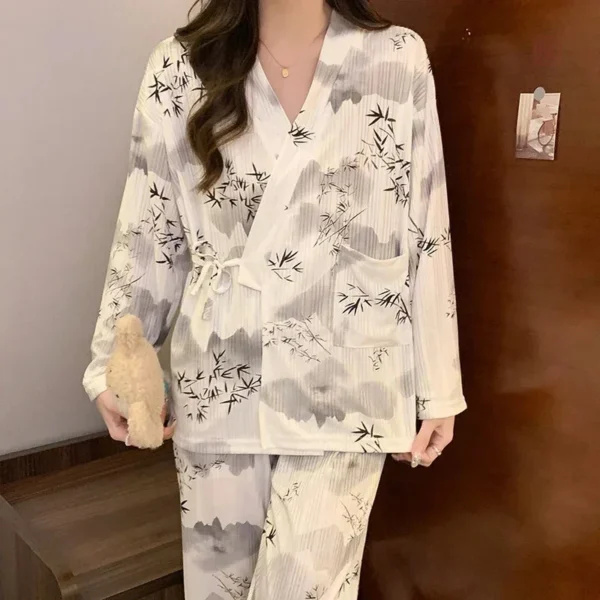 Pyjama Kimono avec motifs inspirés du bambou pour femme