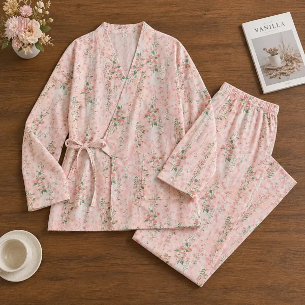 Vêtement de nuit féminin, style kimono à motifs floraux