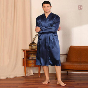 Robe de chambre confortable pour homme en teinte bleue