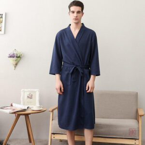 Robe de chambre homme bleu marine en style kimono