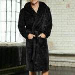 Robe de chambre polaire noire pour homme