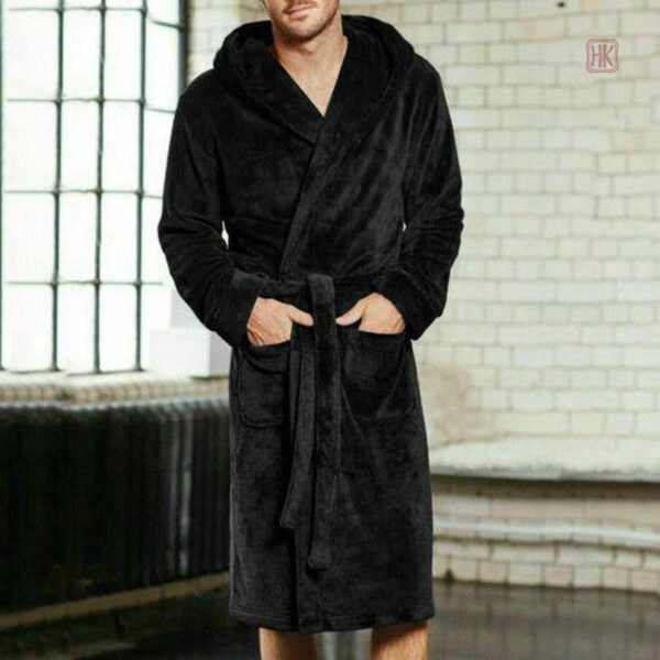 Robe de chambre polaire noire pour homme