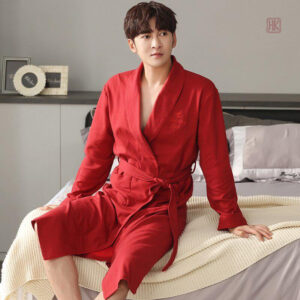 Robe de chambre homme rouge en peignoir kimono