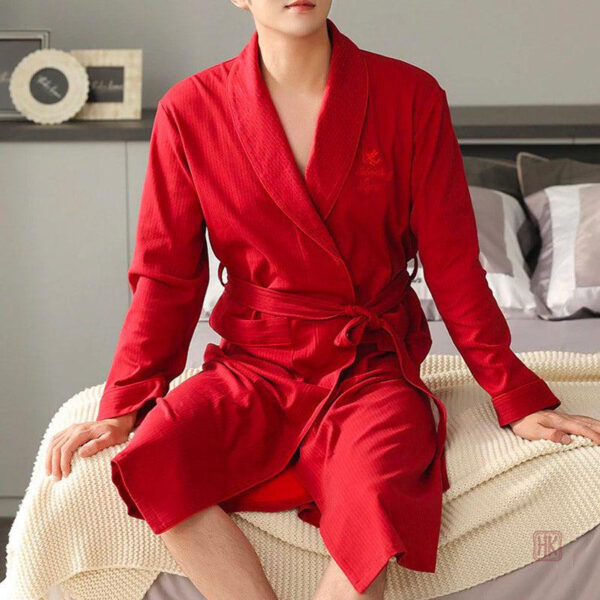 Robe de chambre rouge pour homme, tissu doux et léger