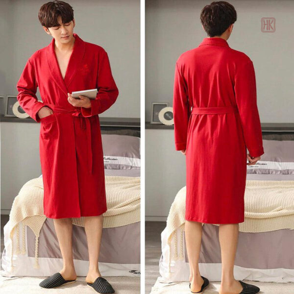Robe de chambre en kimono pour homme, couleur rouge vive