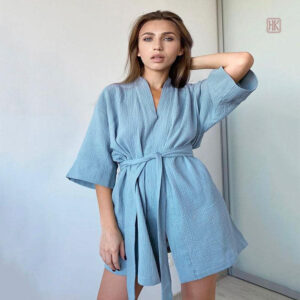 Robe de chambre kimono en coton pour femme