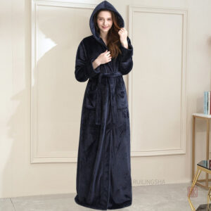 Robe de chambre polaire longue pour femme, style kimono