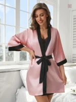 Robe de chambre rose femme en kimono court