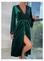 Robe de chambre verte femme style kimono