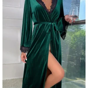 Robe de chambre verte femme style kimono