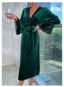 Robe de chambre féminine en tissu doux vert